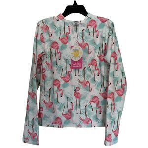 Ruffle Butts Vibrant Flamingo Long Sleeve Zipper Rash Guard 2-Piece Swimsuit